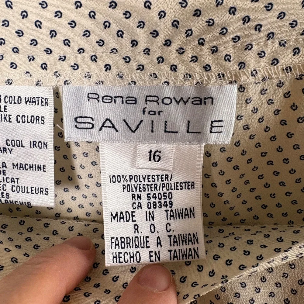 Vtg Rena Rowan Skirt 16 Cream Navy A-Line Midi 90s‎ Academia Fairy Cottagecore